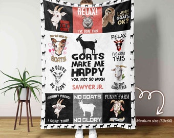 Goat Make Me Happy Blanket, Goat Blanket, Goat Lovers Gift, Custom Name Blanket, Gift For Goat Lover, Blanket Goat Gift Ideas