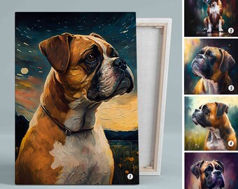 Boxer Dog Art Starry Night Canvas, Gift For Boxer Mom, Boxer Lover Gift, Boxer Dog Canvas, Boxer Painting Wall Art, Pet Canvas