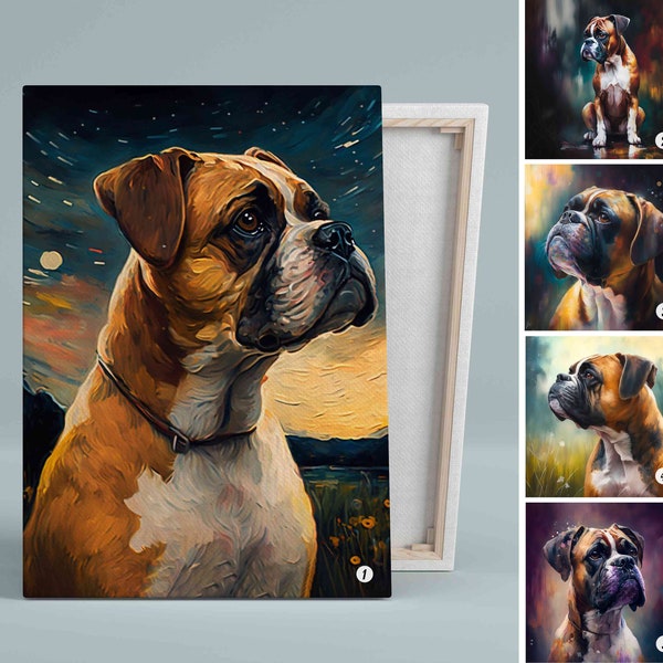 Boxer Dog Art Starry Night Canvas, Gift For Boxer Mom, Boxer Lover Gift, Boxer Dog Canvas, Boxer Painting Wall Art, Pet Canvas