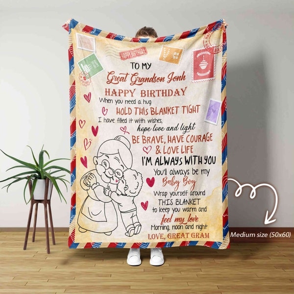 To My Great Grandson Blanket, Grandson Blanket, Happy Birthday Blanket, Custom Name Blanket, Baby Boys Blanket, Birthday Gift Ideas