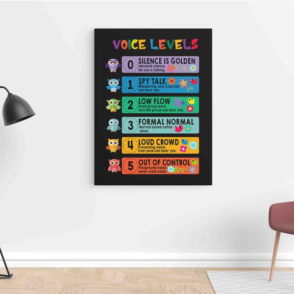 Voice Levels Canvas, Owl Canvas, Gifts Canvas For Students Teacher, Motivational Classroom Welcome Canvas, Back to School Gifts Canvas