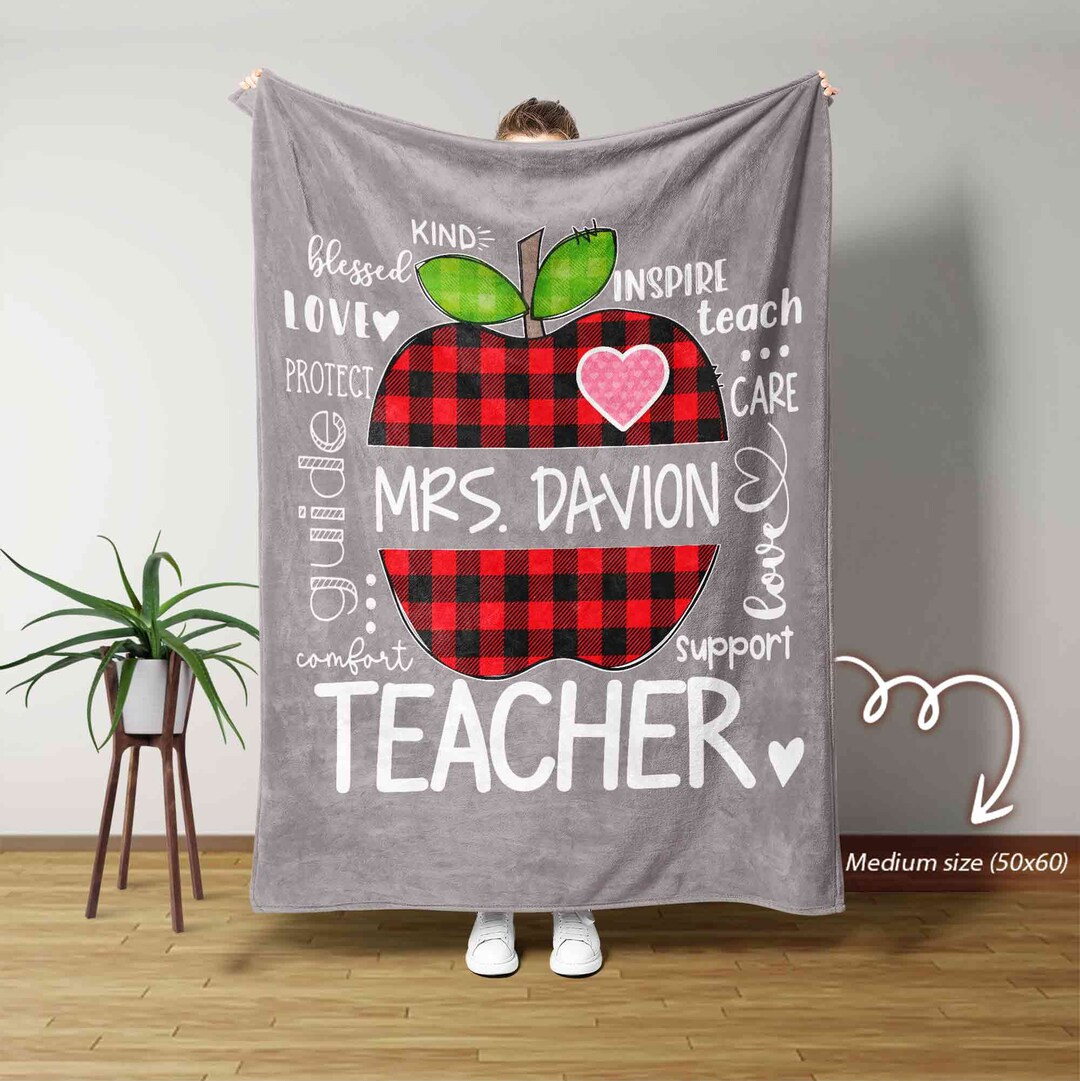 Personalized Teacher Blanket, Teacher Blanket, Apple Blanket, Best