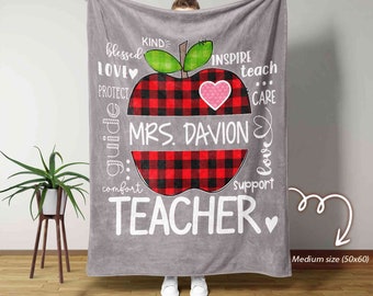 Personalized Teacher Blanket, Teacher Blanket, Apple Blanket, Best Teacher Gift From Students, Teacher Gifts Blanket, Custom Name Blanket