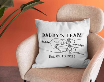 Daddy's Team Pillow, Fist Bump Hand Pillow, Gift For Fathers Day, Family Gift for Papa from Kids, Custom Grandpa Pillow, Dad Pillow Gift