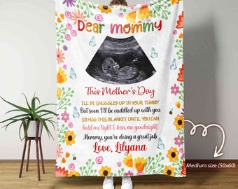 Manta personalizada para mamá embarazada, manta para ecografía, regalos para mamá embarazada, manta de ultrasonido personalizada, regalo del Día de la Madre, regalo para mamá primeriza