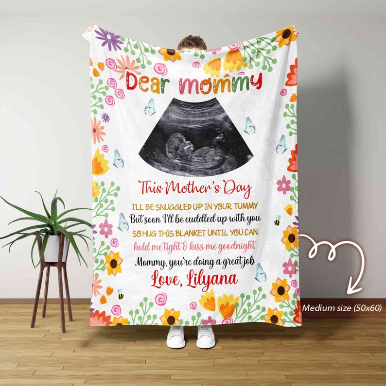 Personalized Pregnant Mom Blanket, Sonogram Blanket, Pregnant Mom Gifts, Custom Ultrasound Blanket, Mothers Day Gift, First Time Mom Gift image 1