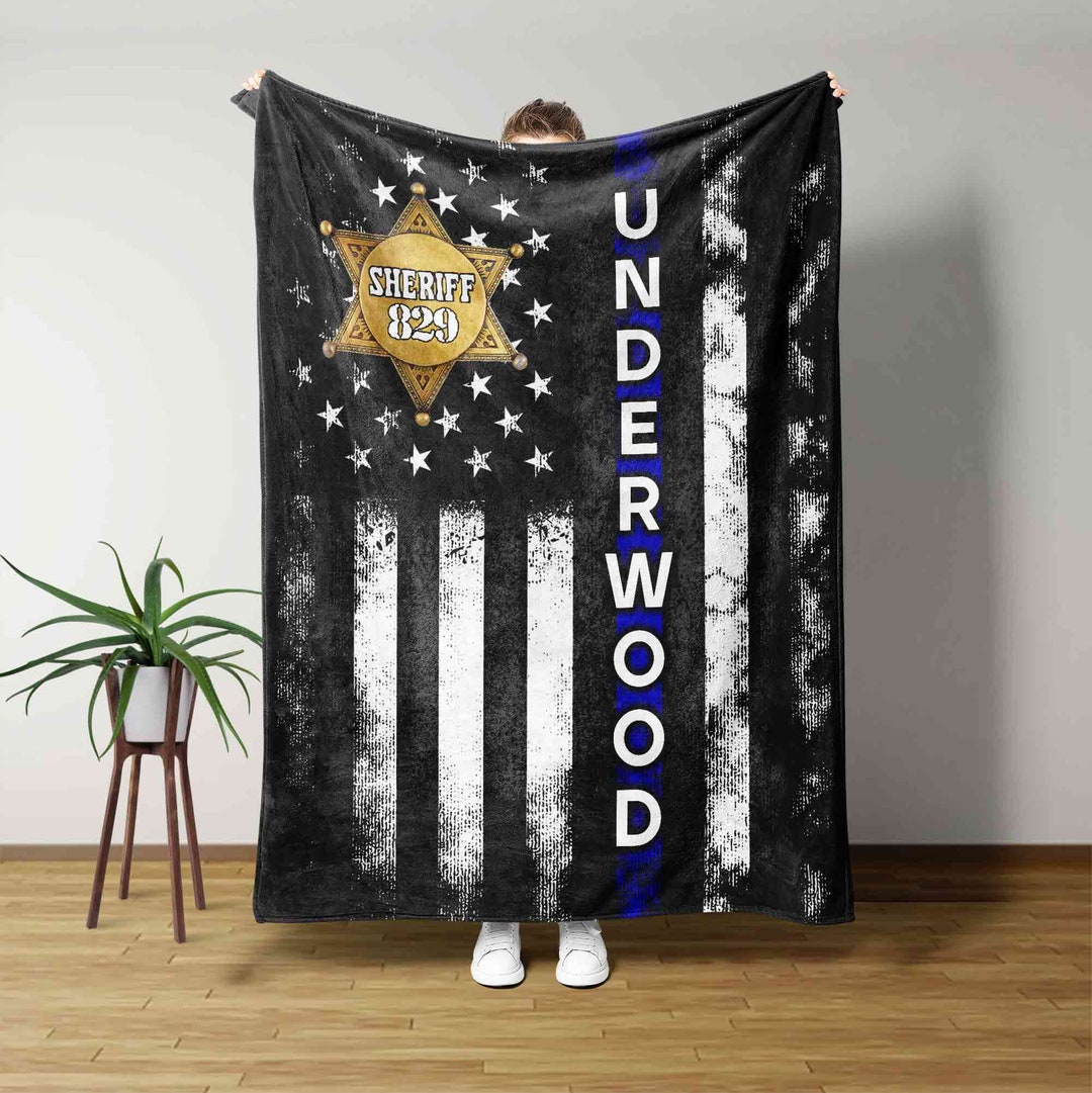 Personalized Thin Blue Line Blanket, Police Officer Blanket, Police Blanket, Custom Police