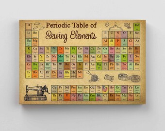 Periodic Table Of Sewing Elements Canvas, Sewing Poster, Periodic Table Poster, Sewing Room Decor, Vintage Sewing Art, Sewing Prints Poster