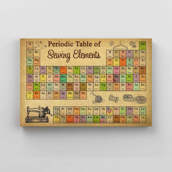 Periodic Table Of Sewing Elements Canvas, Sewing Poster, Periodic Table Poster, Sewing Room Decor, Vintage Sewing Art, Sewing Prints Poster