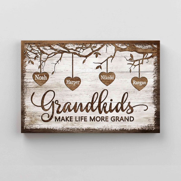 Grandkids Make Life More Grand Canvas, Grandparents Garden Canvas, Gift For Grandma, Grandpa Canvas, Grandkids Gift, Family Canvas