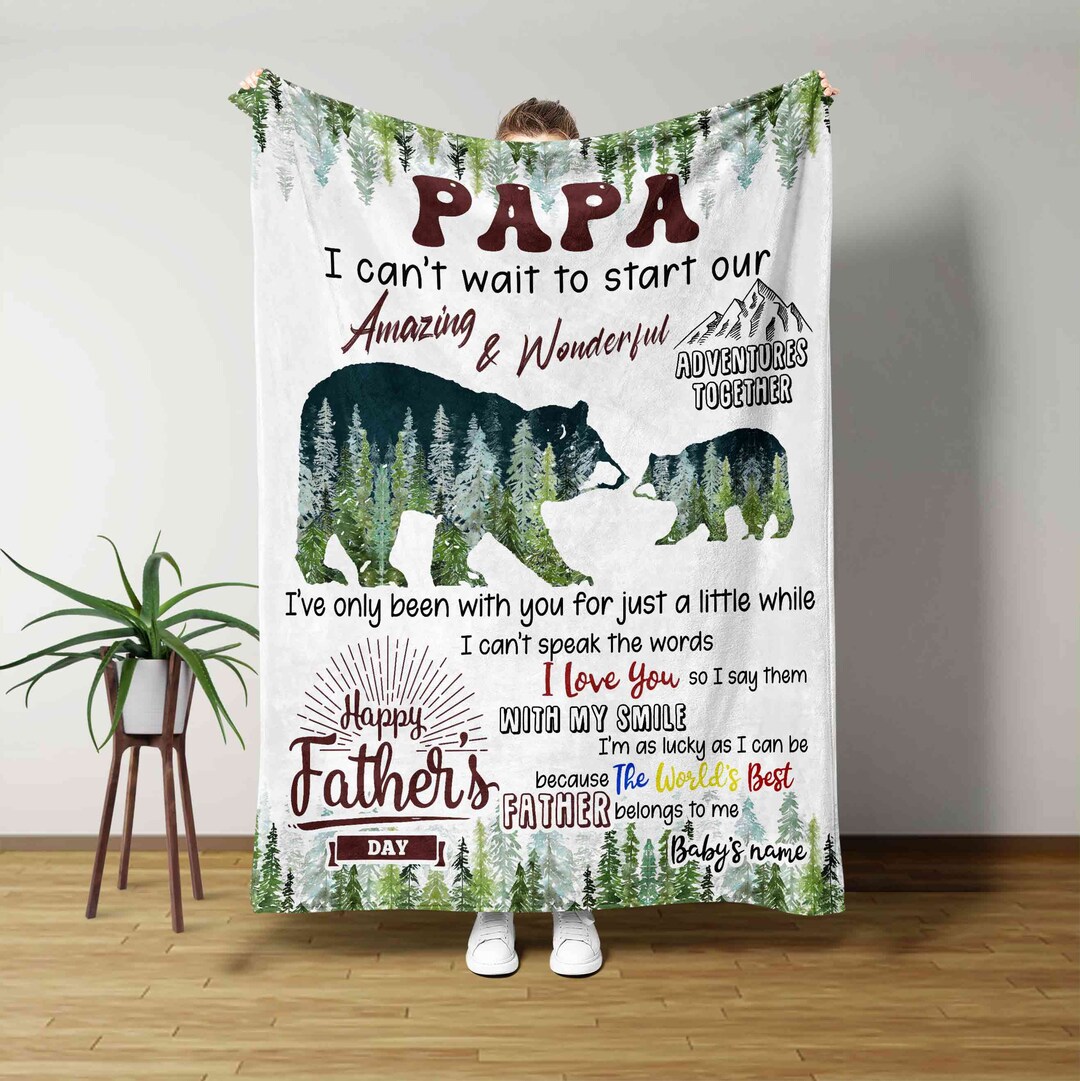 Custom Papa Bear Blanket, Father's Day Gift, Blanket for Grandpa, New