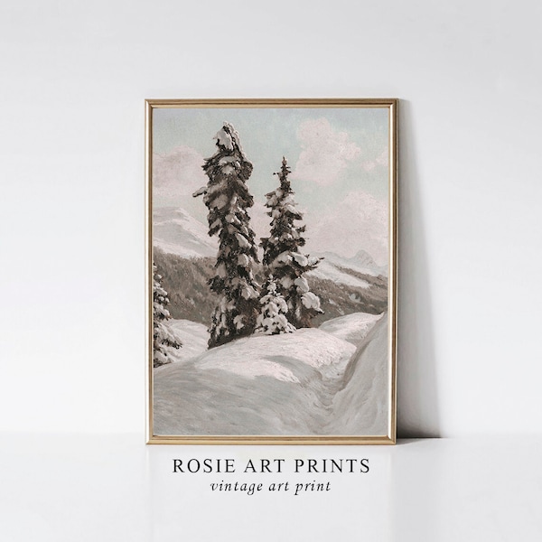 Winter Alpine Painting | Rustic Christmas Landscape Scenery | Country Pine Trees Painting Digital