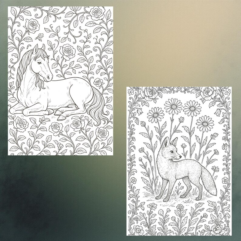 40 Victorian Botanical Animals Coloring Pages | Elegant Floral Animal ...