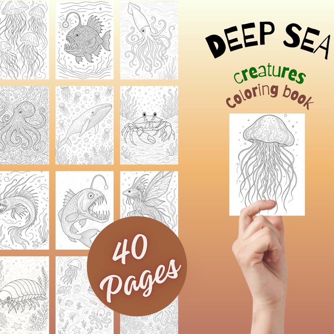 Deep Sea Creatures Coloring Pages for Adults – 40 Whimsical Realistic ...
