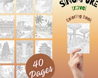 Libro da colorare di Singapore stampabile in PDF – 40 pagine di viaggio sulla città con Marina Bay, Gardens by the Bay, templi e cultura