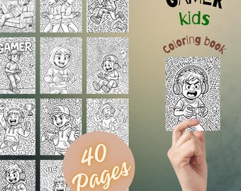 Pagine da colorare per bambini gamer in formato PDF | Stile di gioco street art | Libro da colorare con disegni al tratto estremamente dettagliati e stampabili