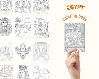 40 páginas para colorir do Egito Antigo | Deuses egípcios, pirâmides, faraós e hieróglifos em PDF para imprimir | Livro educativo de colorir sobre história