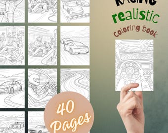 40 realistycznych kolorowanek z wyścigami NASCAR | Szczegółowa grafika sportów motorowych | Kolorowanka dla dorosłych i nastolatków | Natychmiastowe pobranie pliku PDF