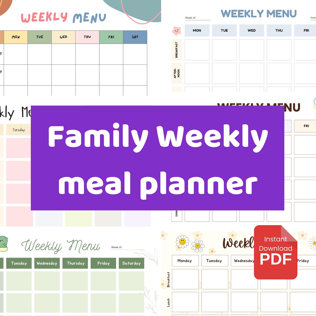 Family Weekly Meal Planner | Printable Kids & School Menu Organizer ...