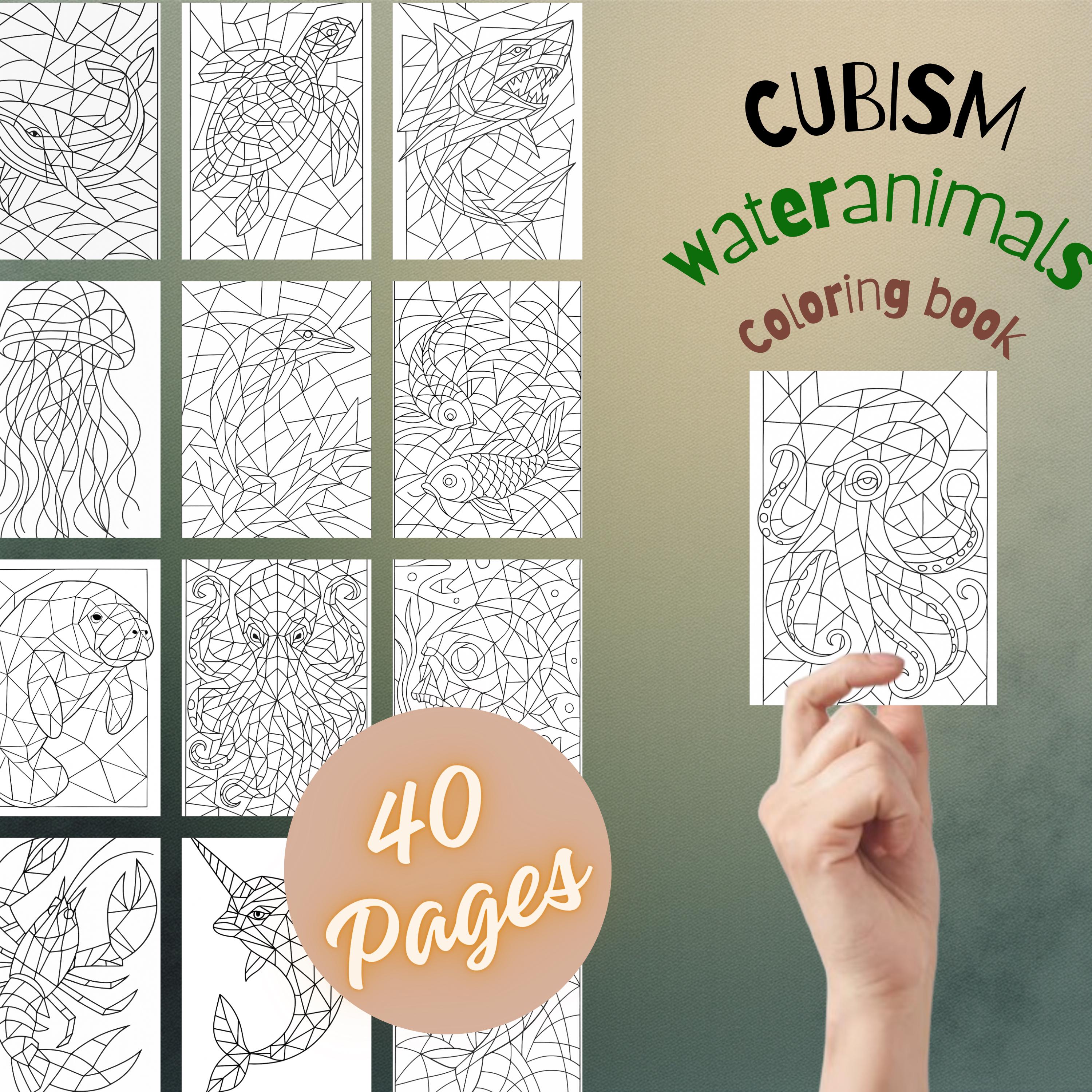 Cubism Water Animals Coloring Pages for Adults | Modern Cubist Sea ...