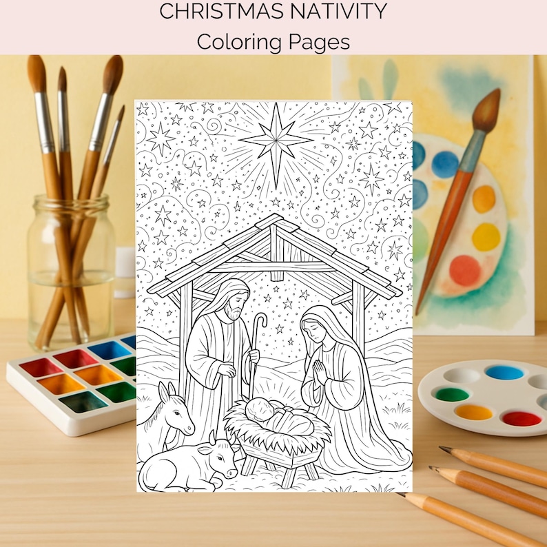 40 Christmas Nativity Scene Coloring Pages for Adults | Peaceful ...
