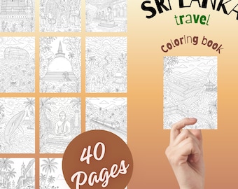 Libro da colorare dello Sri Lanka stampabile in PDF – 40 pagine di viaggio tropicale con Sigiriya, elefanti, piantagioni di tè e templi