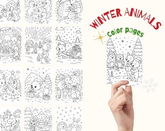 40 pagine da colorare di animali invernali per bambini | Set di attività natalizie con simpatici animali | PDF stampabile