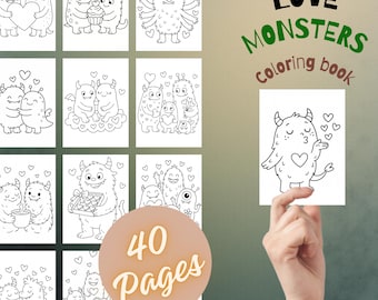 Love Monsters Coloring Pages | Valentine Monster Coloring for Kids & Adults | Whimsical Printable PDF
