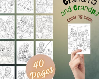Divertenti pagine da colorare per adulti con nonna e nonno | Libro da colorare umoristico per anziani | PDF stampabile con umorismo su nonna e nonno