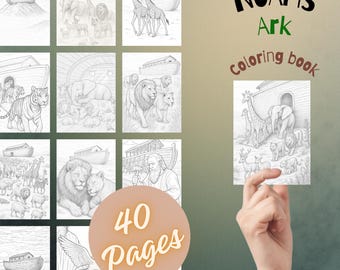 Noah's Ark Coloring Pages for Adults | 40 Detailed Bible Story Illustrations | Christian Printable Coloring Book PDF | Religious Art