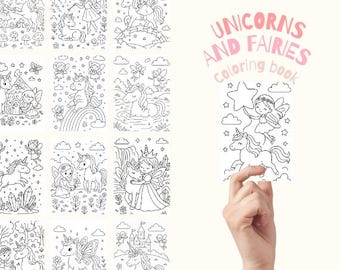 Pagine da colorare di unicorni e fate – 40 fogli magici stampabili per ragazze – Creature fantasy carine e scene incantate – Download PDF immediato
