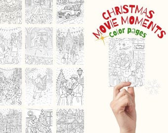 40 pagine da colorare con momenti di film natalizi per adulti | Disegni da stampare e colorare per le feste | Libro da colorare invernale nostalgico in PDF