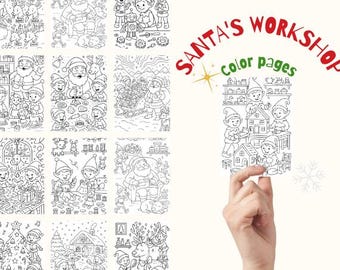 40 pagine da colorare per bambini con le avventure del laboratorio di Babbo Natale | Set di attività natalizie al Polo Nord | PDF stampabile per le feste divertenti