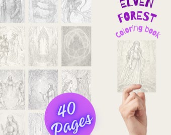 40 pagine da colorare della foresta degli elfi per adulti | Arte della foresta fantasy incantata | PDF stampabile con elfi magici