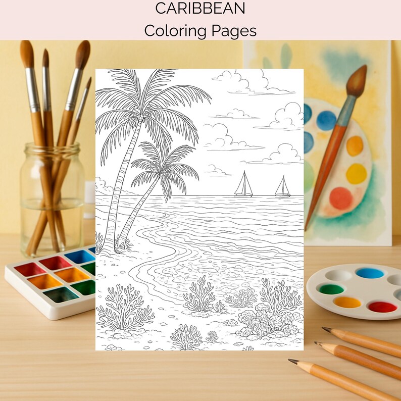 Caribbean Coloring Pages PDF | Tropical Island Adult Coloring Book ...