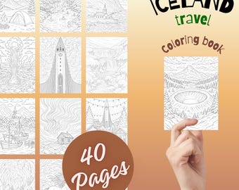 Libro da colorare sull'Islanda in formato PDF stampabile: 40 pagine nordiche con aurore boreali, vulcani, cascate e monumenti islandesi.