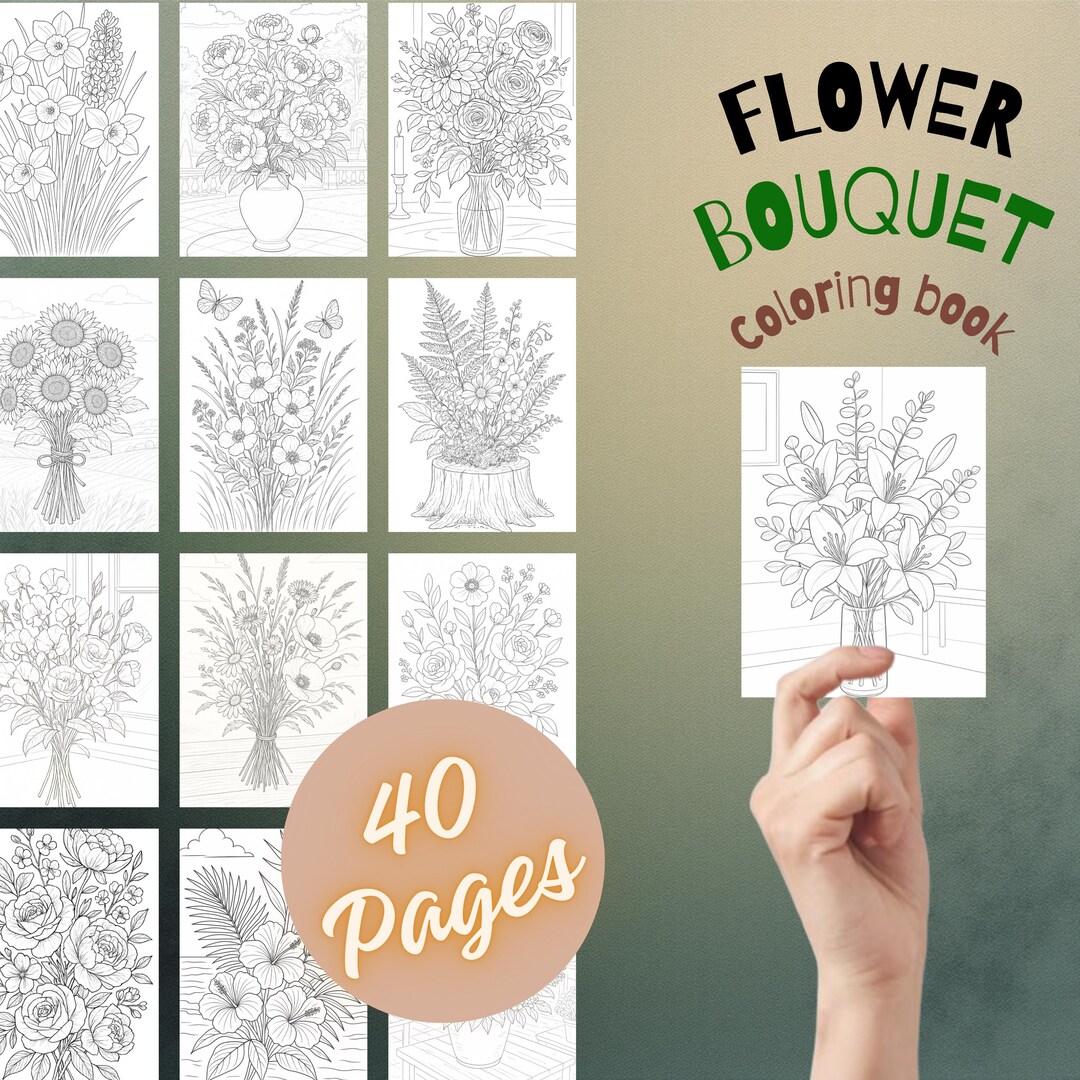 Flower Bouquet Coloring Pages for Adults | Realistic Floral ...
