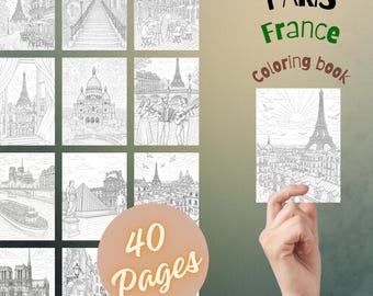 Kolorowanki Francja-Paryż dla dorosłych | Fantazyjne sceny paryskie | Romantyczna kolorowanka z francuskim miastem w formacie PDF do druku