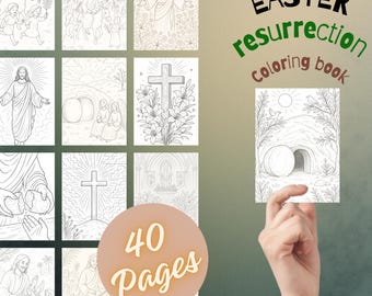 Libro da colorare sulla Resurrezione di Pasqua per bambini | Pagine da colorare sulla Pasqua cristiana | Tomba vuota, Resurrezione di Gesù | PDF stampabile