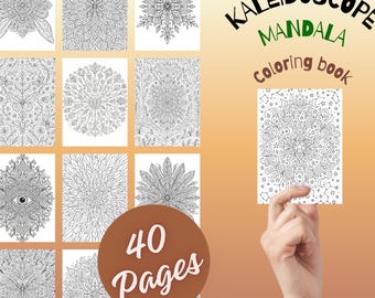 Kaleidoscope Coloring Book PDF Printable – Magical Mandala & Symmetry Pages – Whimsical Detailed Coloring Pages