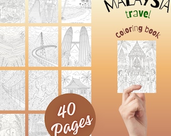 Libro da colorare della Malesia in formato PDF stampabile – 40 pagine tropicali con Kuala Lumpur, le grotte di Batu, le foreste pluviali e la fauna selvatica.