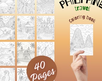 Libro da colorare delle Filippine in formato PDF stampabile – 40 pagine di viaggio tropicale con risaie, jeepney, isole e cultura