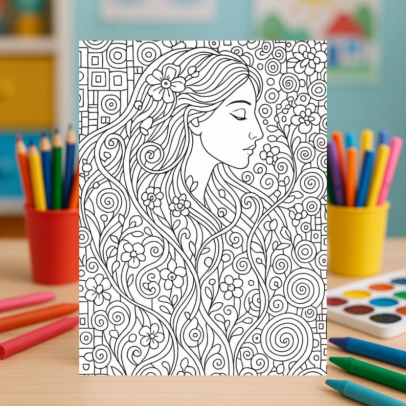 Gustav Klimt Inspired Coloring Pages | Art Nouveau Adult Coloring Book ...