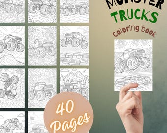 40 pagine da colorare realistiche di monster truck per bambini e adulti | Acrobazie fuoristrada, azione nell'arena e piste fangose | Libro da colorare in PDF stampabile