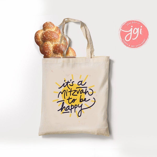 Happy Jewish Bag, tote bag, canvas tote bag, It's a mitzvah to be happy, gift, jewish gift, bag,  Art, Jewish, gift for women, gift for men,