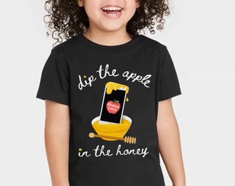 Dip Apple-telefoon in honing Shana Tova-kindershirt Rosj Hasjana-sweatshirt onesie tshirt cadeau Joods Nieuwjaar kind, op maat gemaakte gepersonaliseerde geschenken