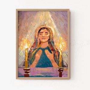 Shabbat-Kerzen, Wandkunst, Beleuchtung, Shabbat-Kerzen, Malerei, Jüdischer Kunstdruck oder gerahmt, Passover, Shabbat, Passah, Shabbat, Geschenk, Jüdisches Wohndekor