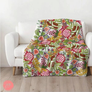 7 Species of Israel Blanket Velveteen Plush, throw blankets, 30x40 50x60 60x80 Israel Art Jewish Hanukkah Gifts gift Fruit Pomegranate chai