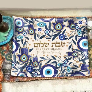 Personalized Shabbat Challah Cover Evil Eye Hamsa Design Custom Jewish Gift Shabbat Shalom Israel Table Decor Judaica Jewish Gift Hamsa Art