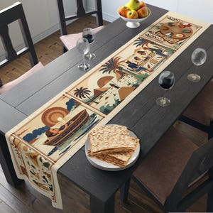 Passover Story Table Runner Egyptian Hieroglyphs Seder Table Decor with Ancient Egyptian Art Pesach Gifts Jewish Holiday Gift Israel Art